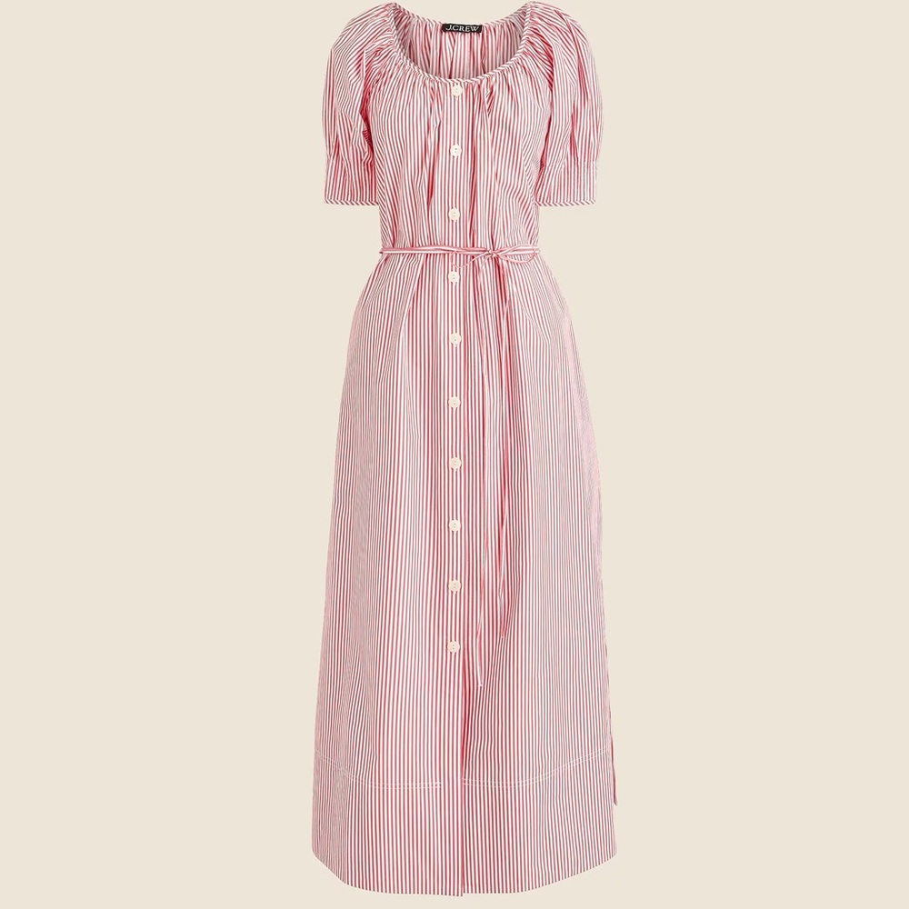 J. Crew Button-up midi dress in striped cotton poplin